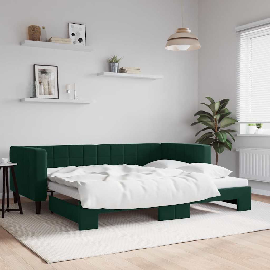 Tagesbett Ausziehbar Dunkelgrün 90x200 cm Samt