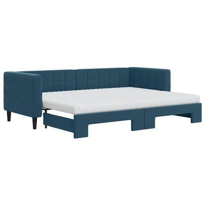 Tagesbett Ausziehbar mit Matratzen Blau 80x200 cm Samt