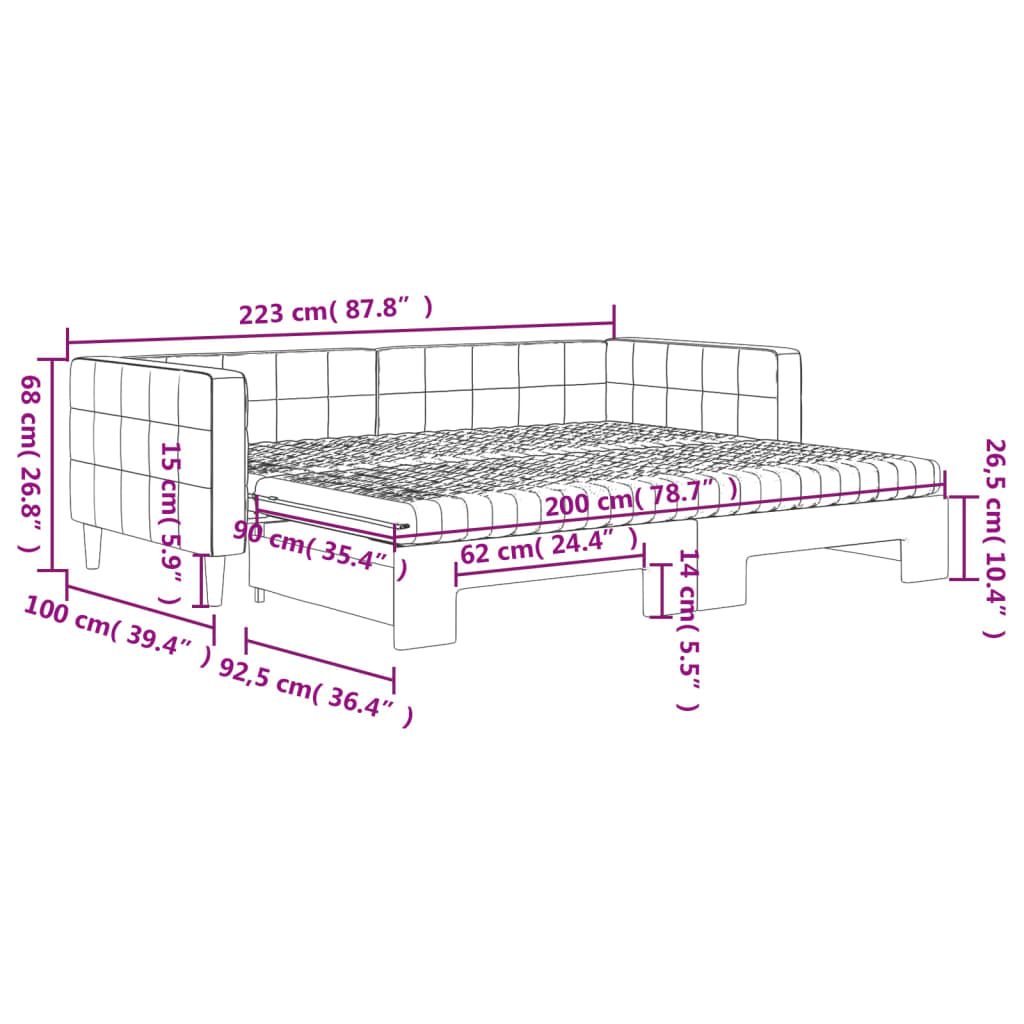Tagesbett Ausziehbar mit Matratzen Hellgrau 90x200 cm Samt