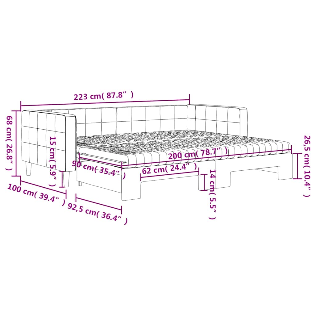 Tagesbett Ausziehbar mit Matratzen Dunkelgrau 90x200 cm Samt