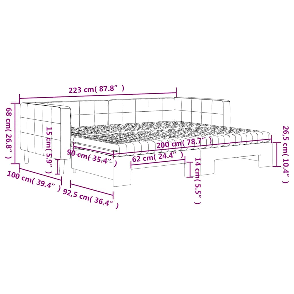 Tagesbett Ausziehbar mit Matratzen Dunkelgrün 90x200 cm Samt