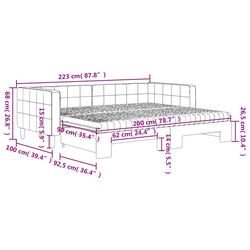 Tagesbett Ausziehbar mit Matratzen Rosa 90x200 cm Samt