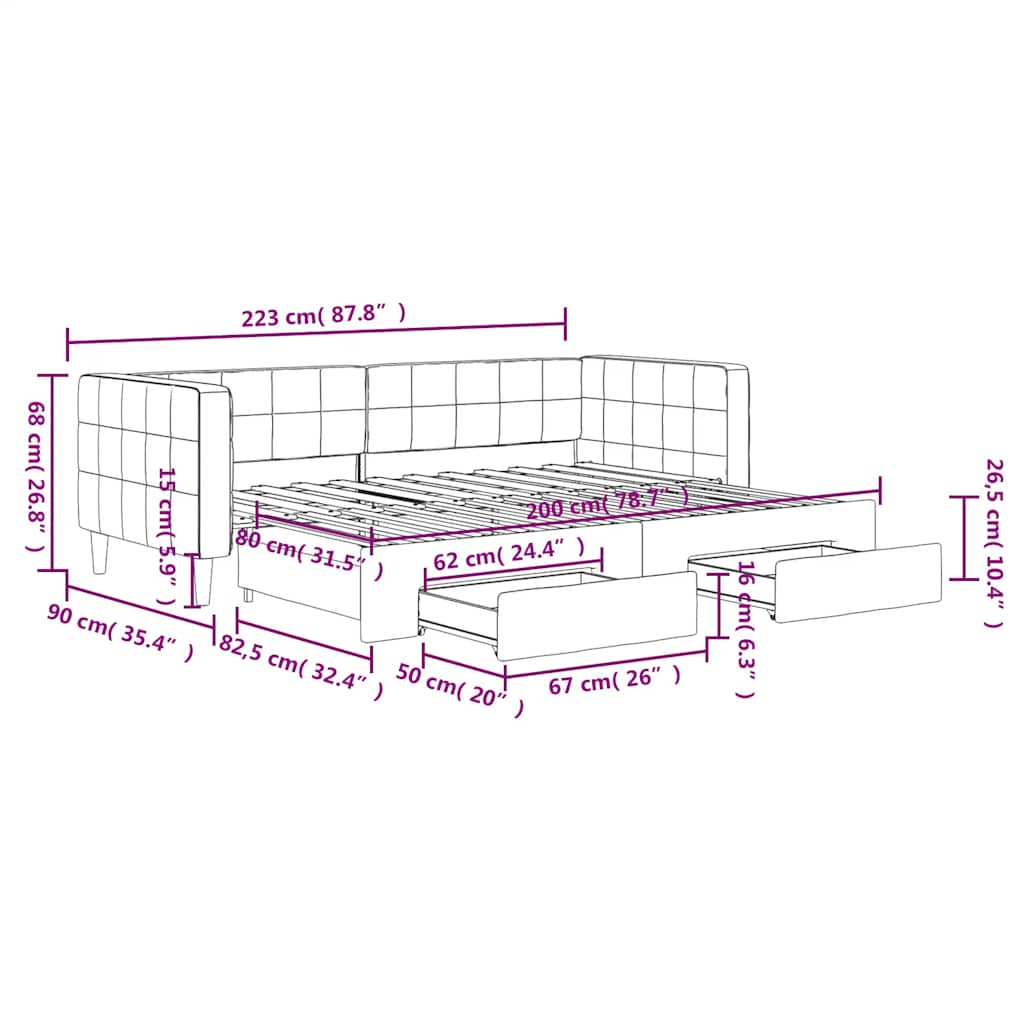 Tagesbett Ausziehbar mit Schubladen Blau 80x200 cm Samt