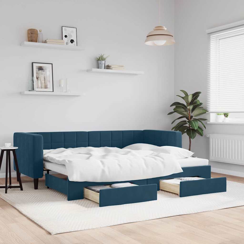 Tagesbett Ausziehbar mit Schubladen Blau 80x200 cm Samt
