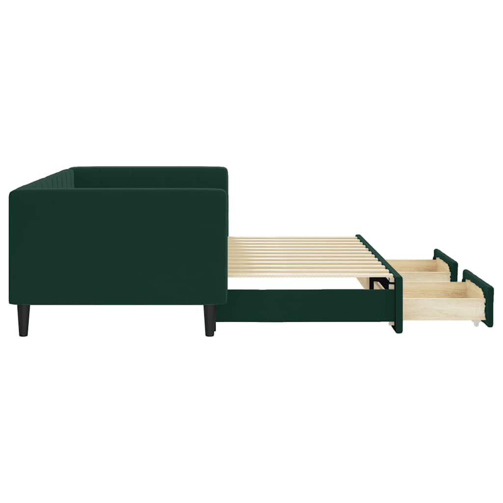 Tagesbett Ausziehbar mit Schubladen Dunkelgrün 90x200 cm Samt