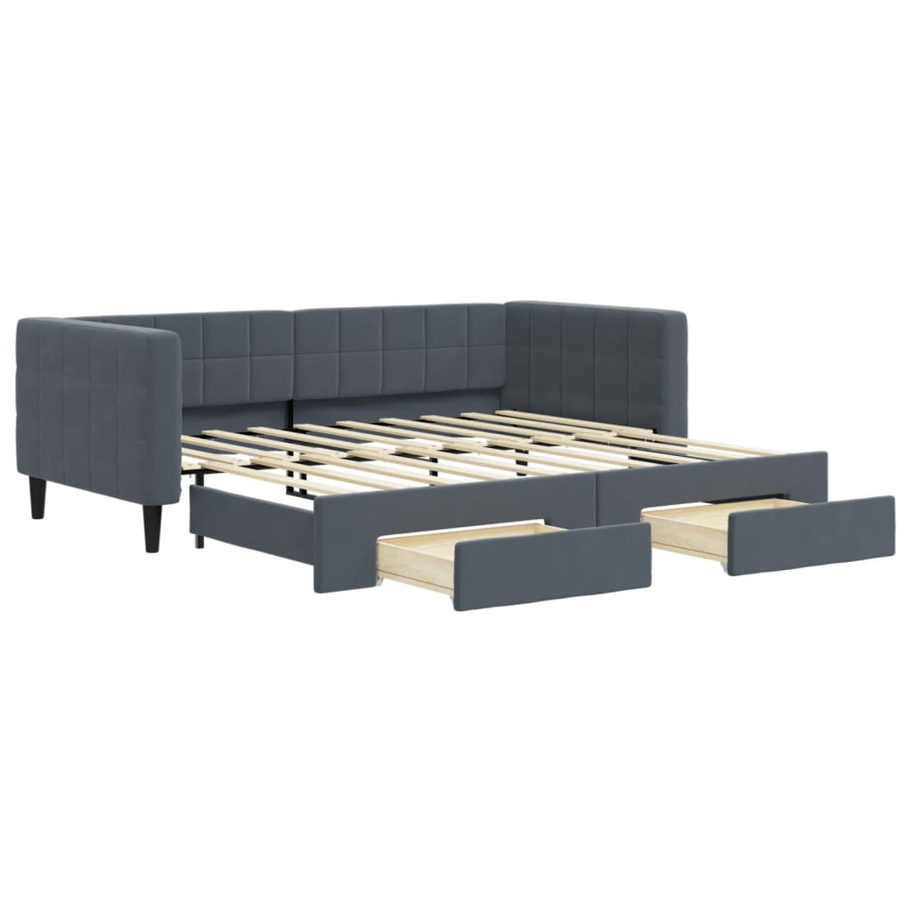 Tagesbett Ausziehbar mit Schubladen Dunkelgrau 90x190 cm Samt