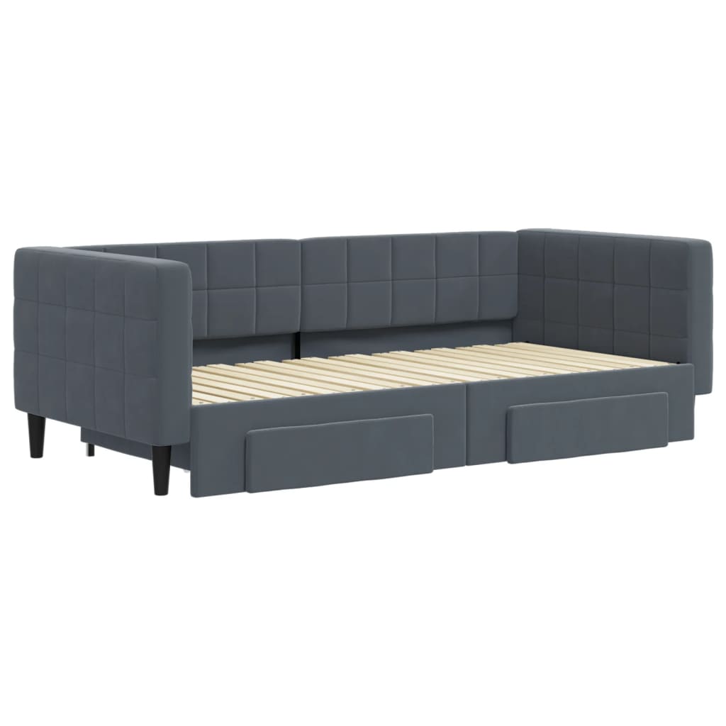 Tagesbett Ausziehbar mit Schubladen Dunkelgrau 90x190 cm Samt