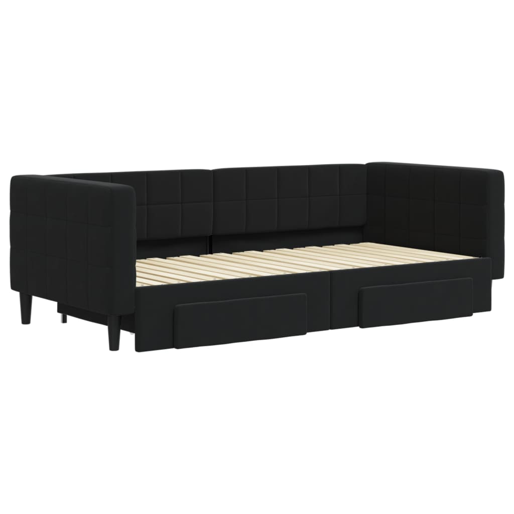 Tagesbett Ausziehbar mit Schubladen Schwarz 90x190 cm Samt