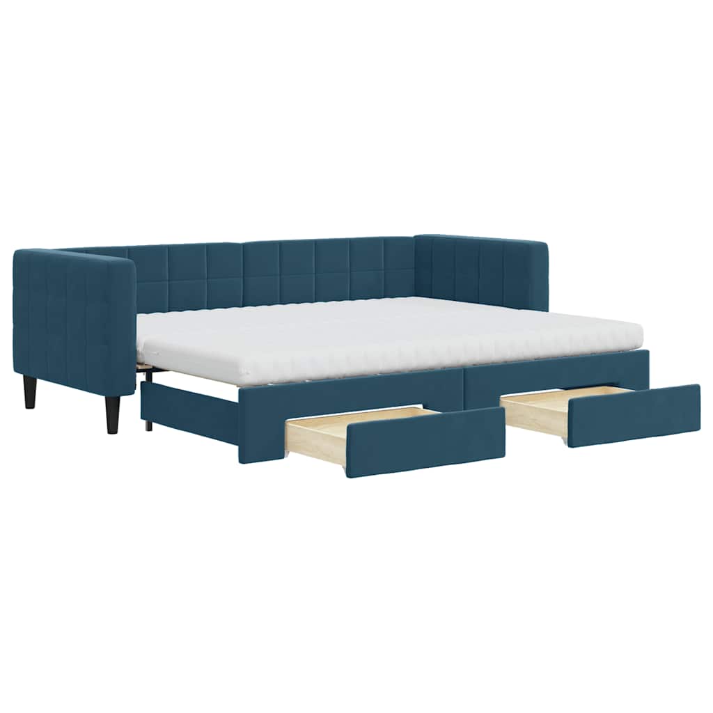 Tagesbett Ausziehbar mit Schubladen Blau 80x200 cm Samt