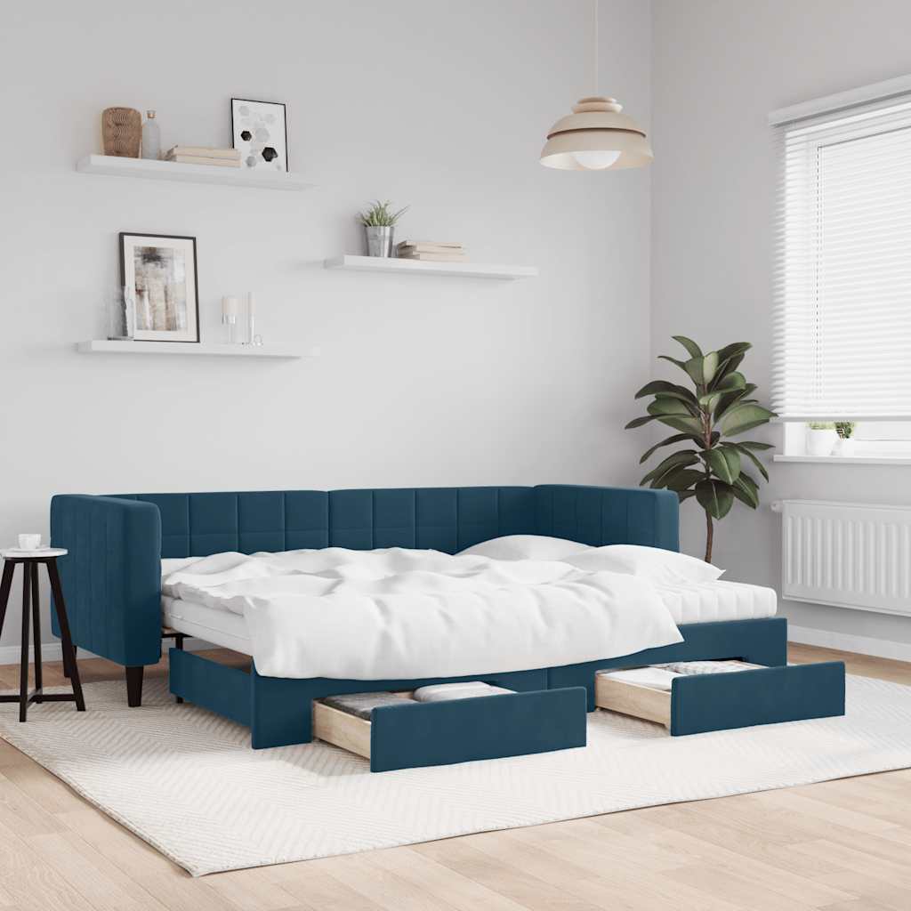 Tagesbett Ausziehbar mit Schubladen Blau 80x200 cm Samt
