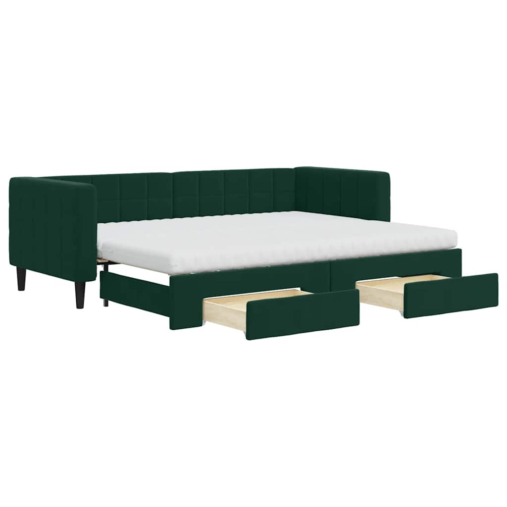 Tagesbett Ausziehbar mit Schubladen Dunkelgrün 80x200 cm Samt