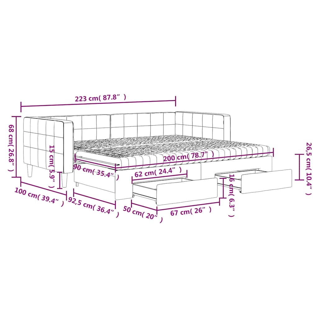 Tagesbett Ausziehbar mit Schubladen Blau 90x200 cm Samt