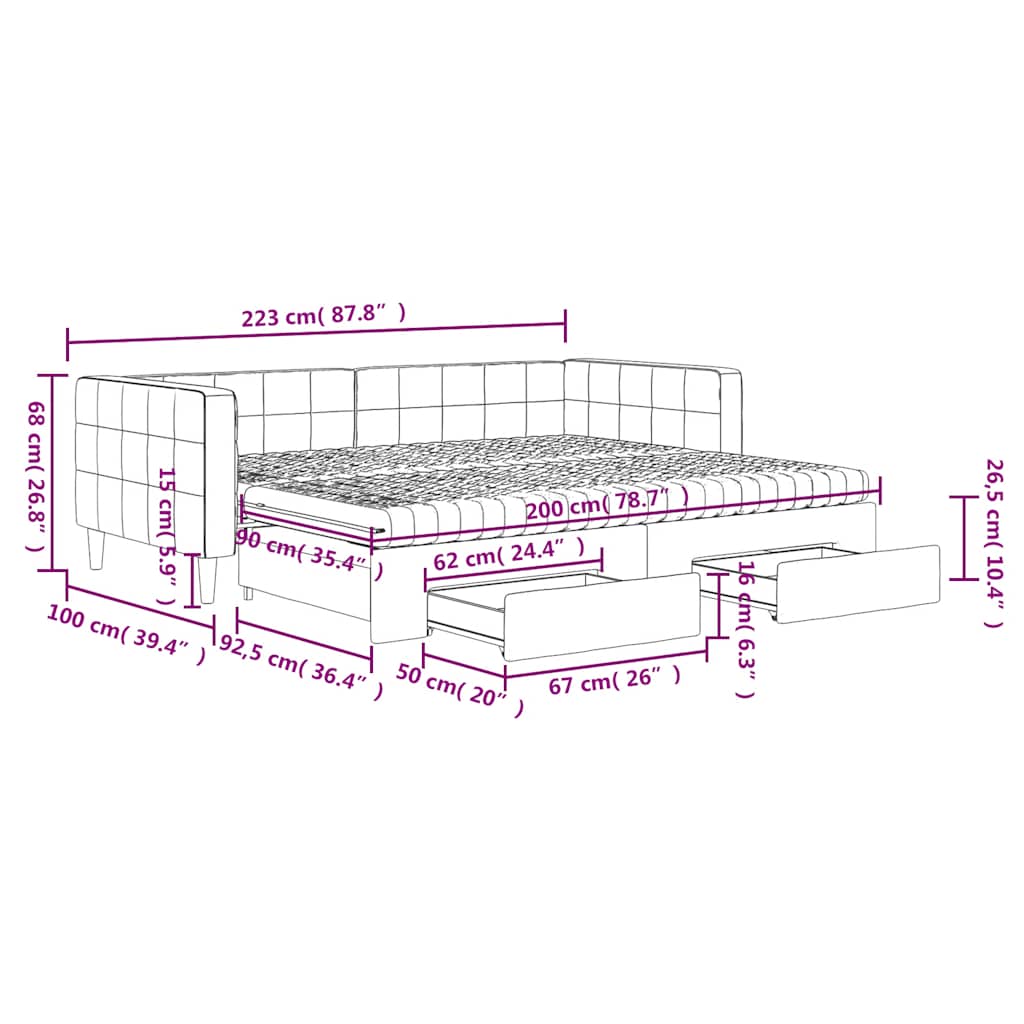 Tagesbett Ausziehbar mit Schubladen Dunkelgrün 90x200 cm Samt