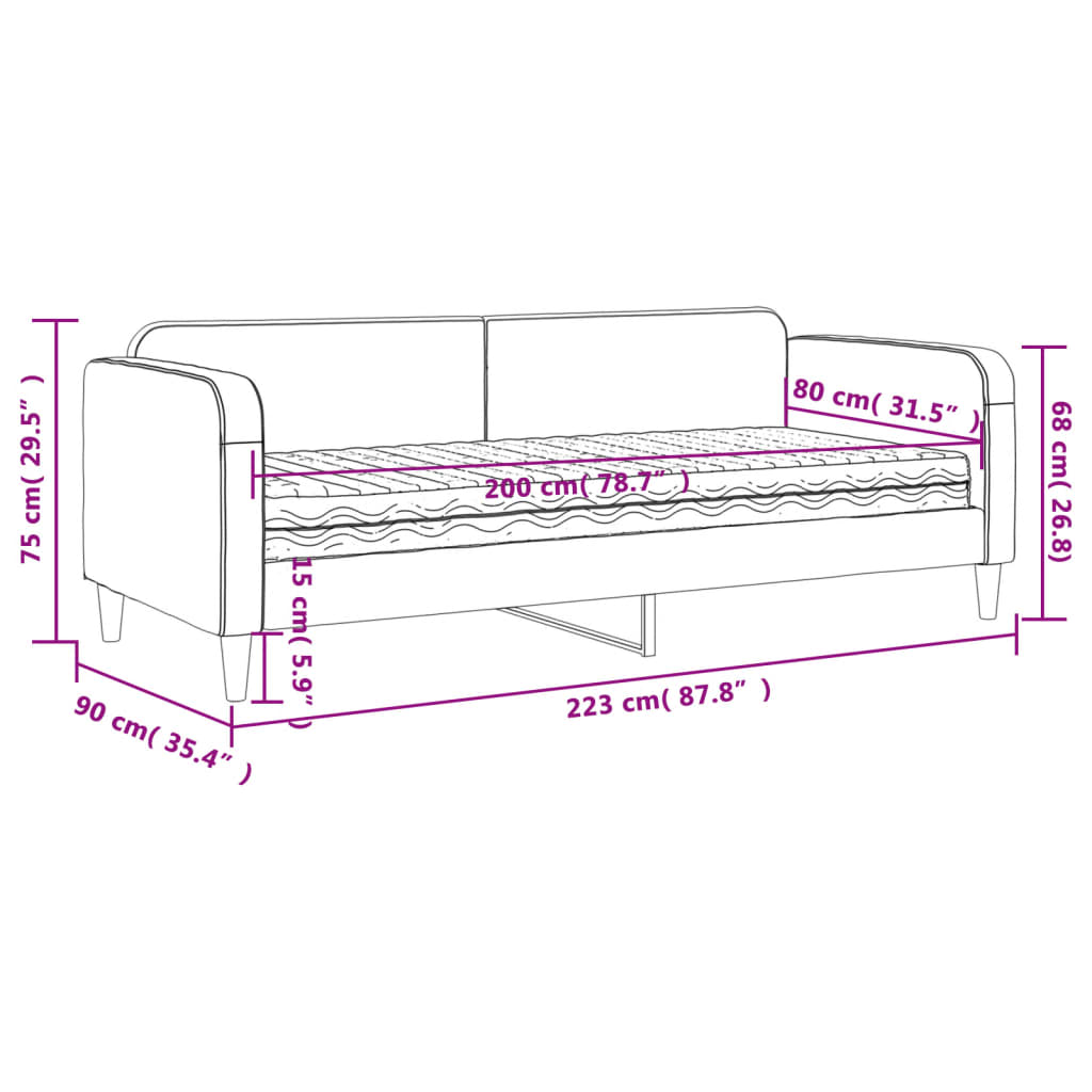 Tagesbett mit Matratze Creme 80x200 cm Stoff