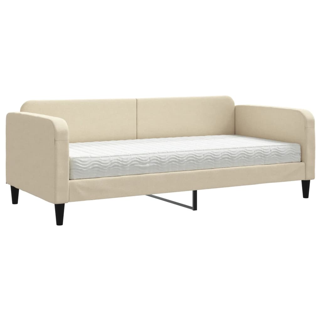 Daybed with mattress cream 90x200 cm fabric