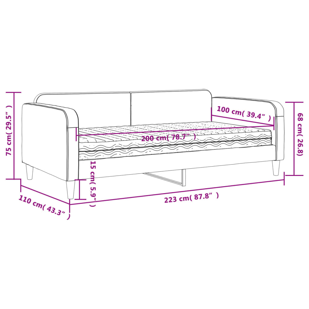 Tagesbett mit Matratze Dunkelgrau 100x200 cm Stoff