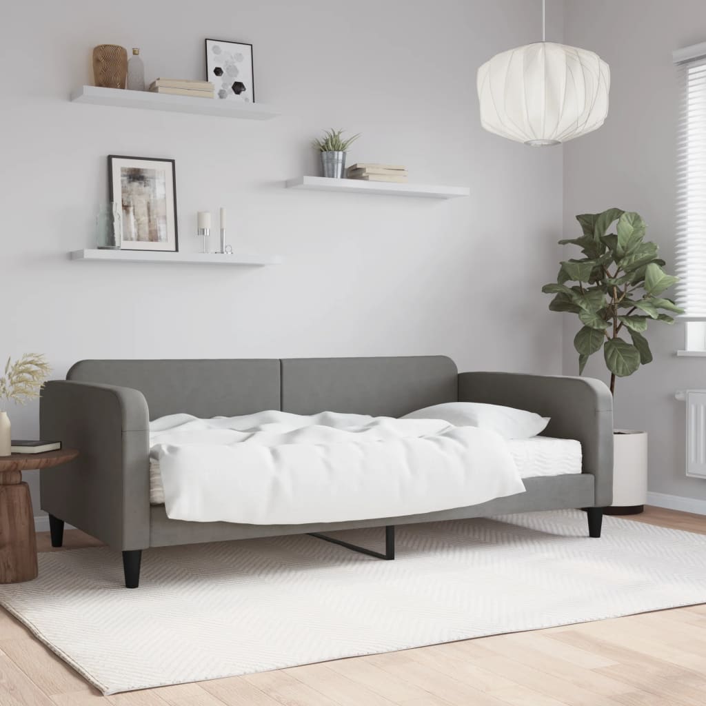 Daybed with mattress dark grey 100x200 cm fabric