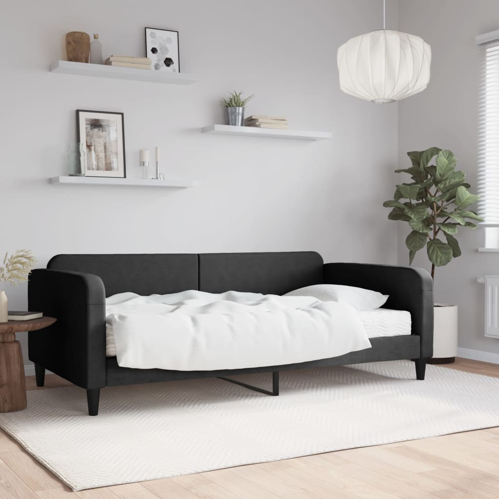 Daybed with mattress black 100x200 cm fabric