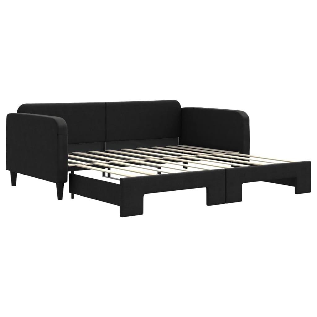 Tagesbett Ausziehbar Schwarz 90x190 cm Stoff