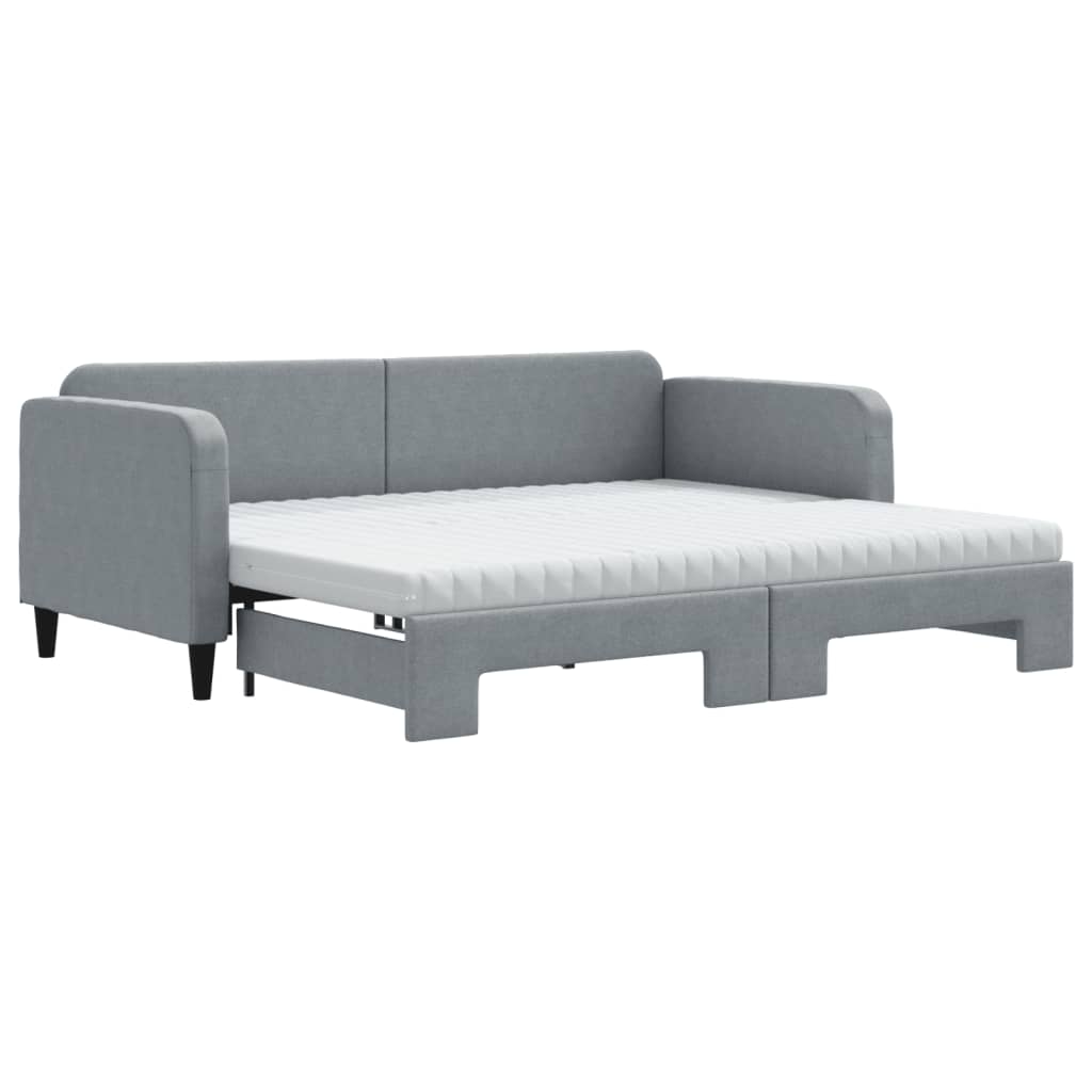 Tagesbett Ausziehbar mit Matratze Hellgrau 90x200 cm Stoff