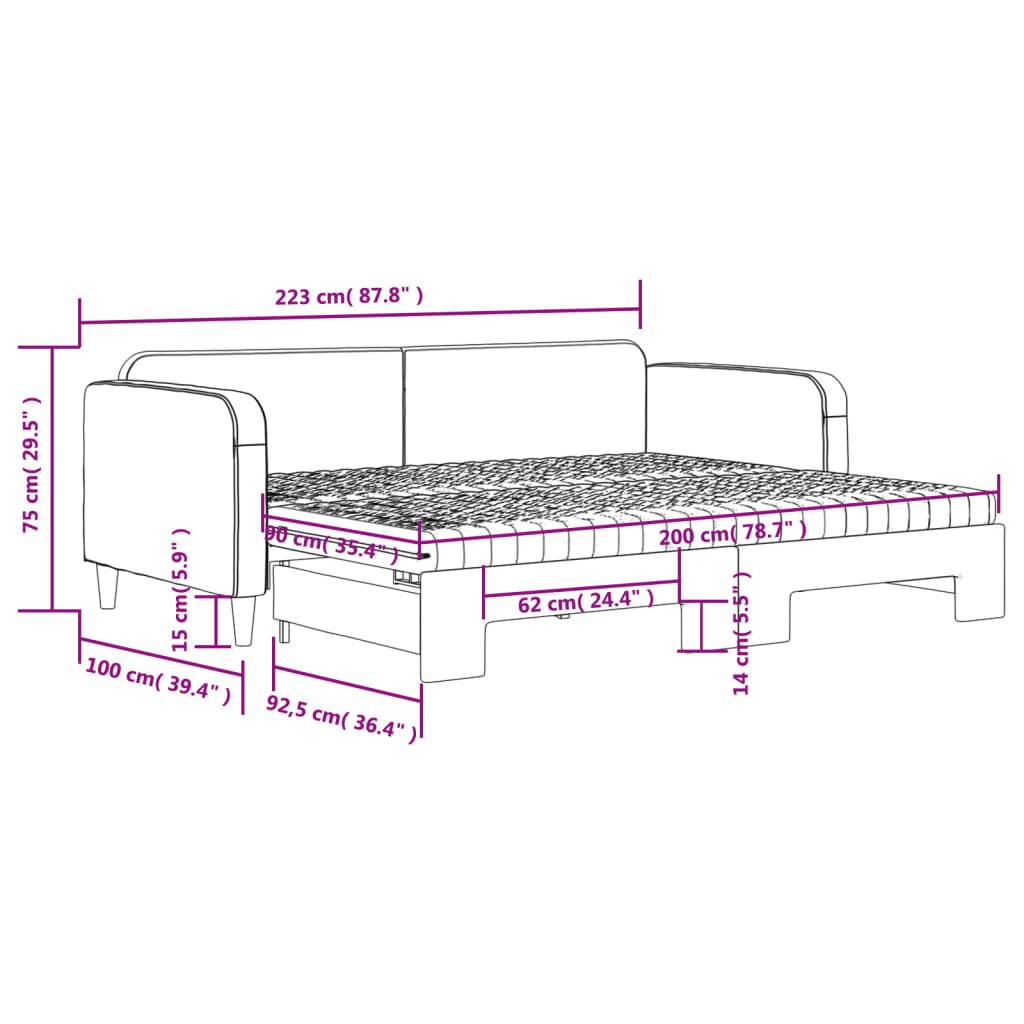 Tagesbett Ausziehbar mit Matratzen Dunkelgrau 90x200 cm Stoff