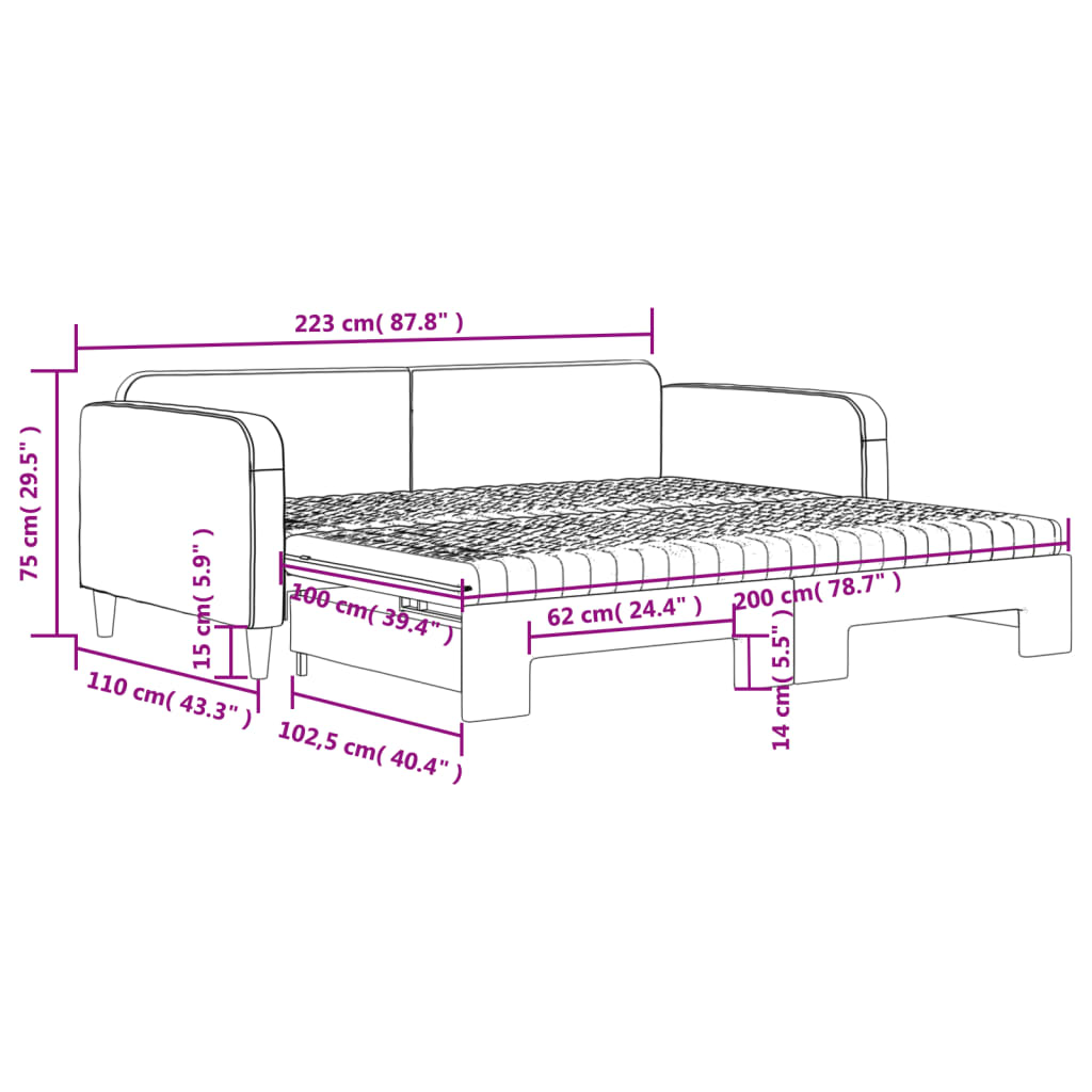Tagesbett Ausziehbar mit Matratze Hellgrau 100x200 cm Stoff
