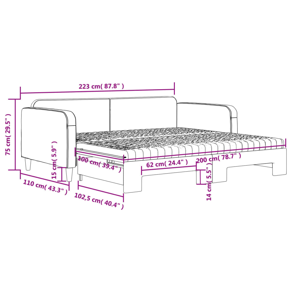 Tagesbett Ausziehbar mit Matratzen Dunkelgrau 100x200 cm Stoff