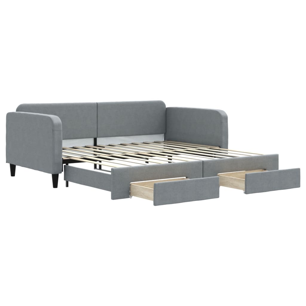 Tagesbett Ausziehbar mit Schubladen Hellgrau 100x200 cm Stoff