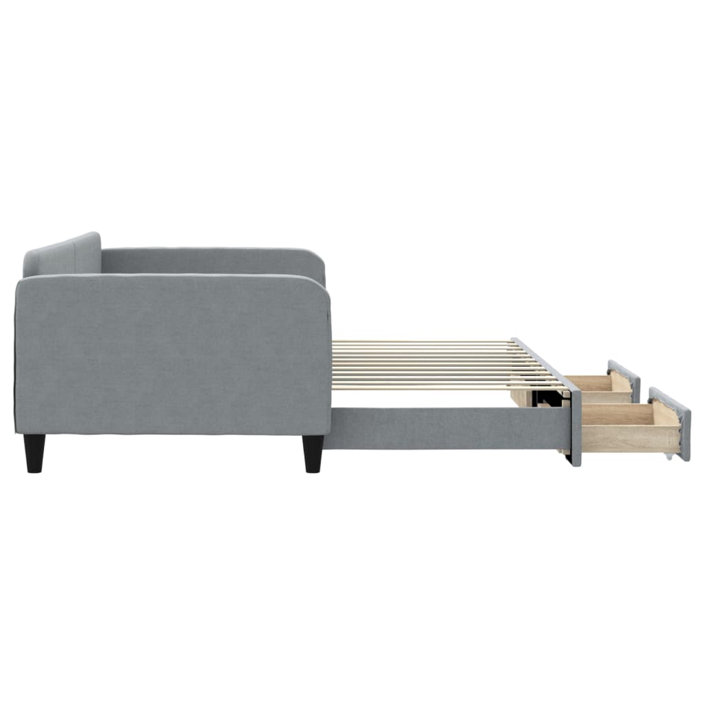 Tagesbett Ausziehbar mit Schubladen Hellgrau 100x200 cm Stoff