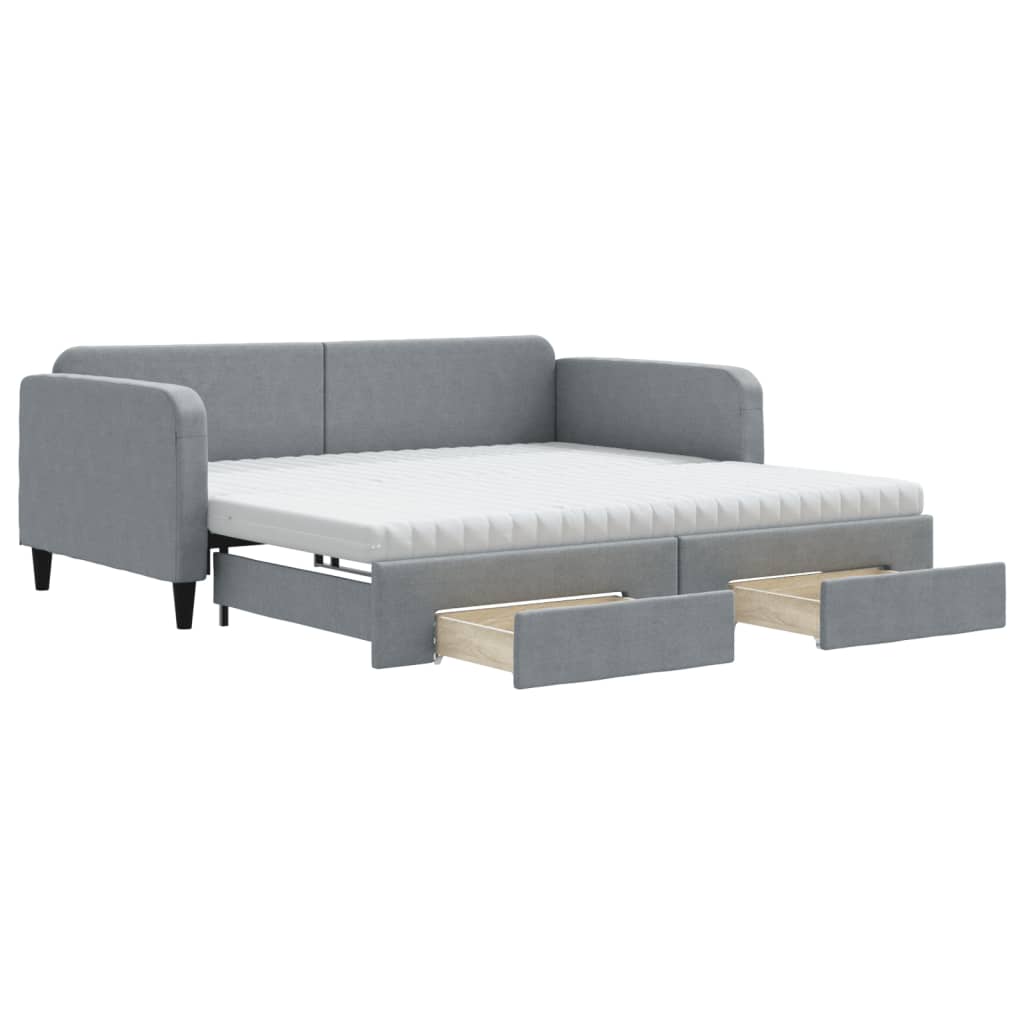 Tagesbett Ausziehbar mit Schubladen Hellgrau 100x200 cm Stoff