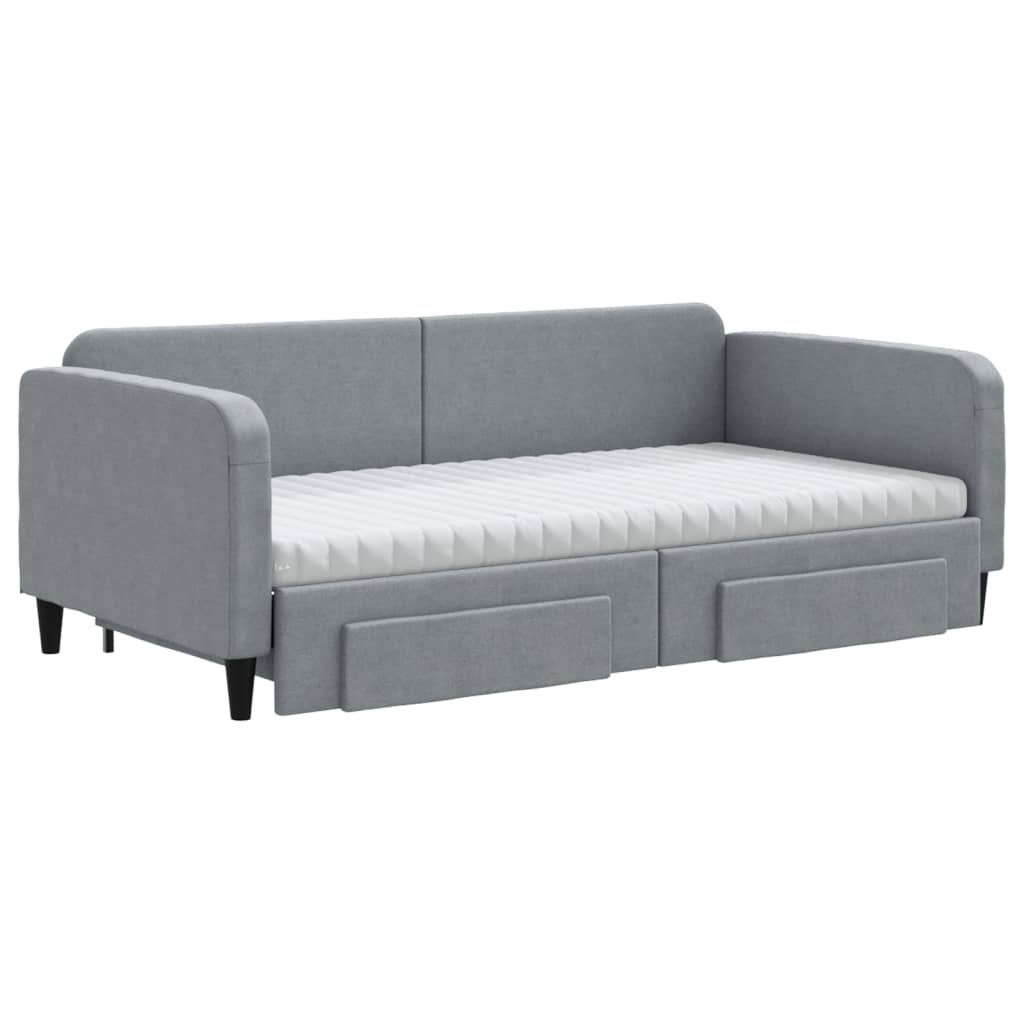 Tagesbett Ausziehbar mit Schubladen Hellgrau 100x200 cm Stoff