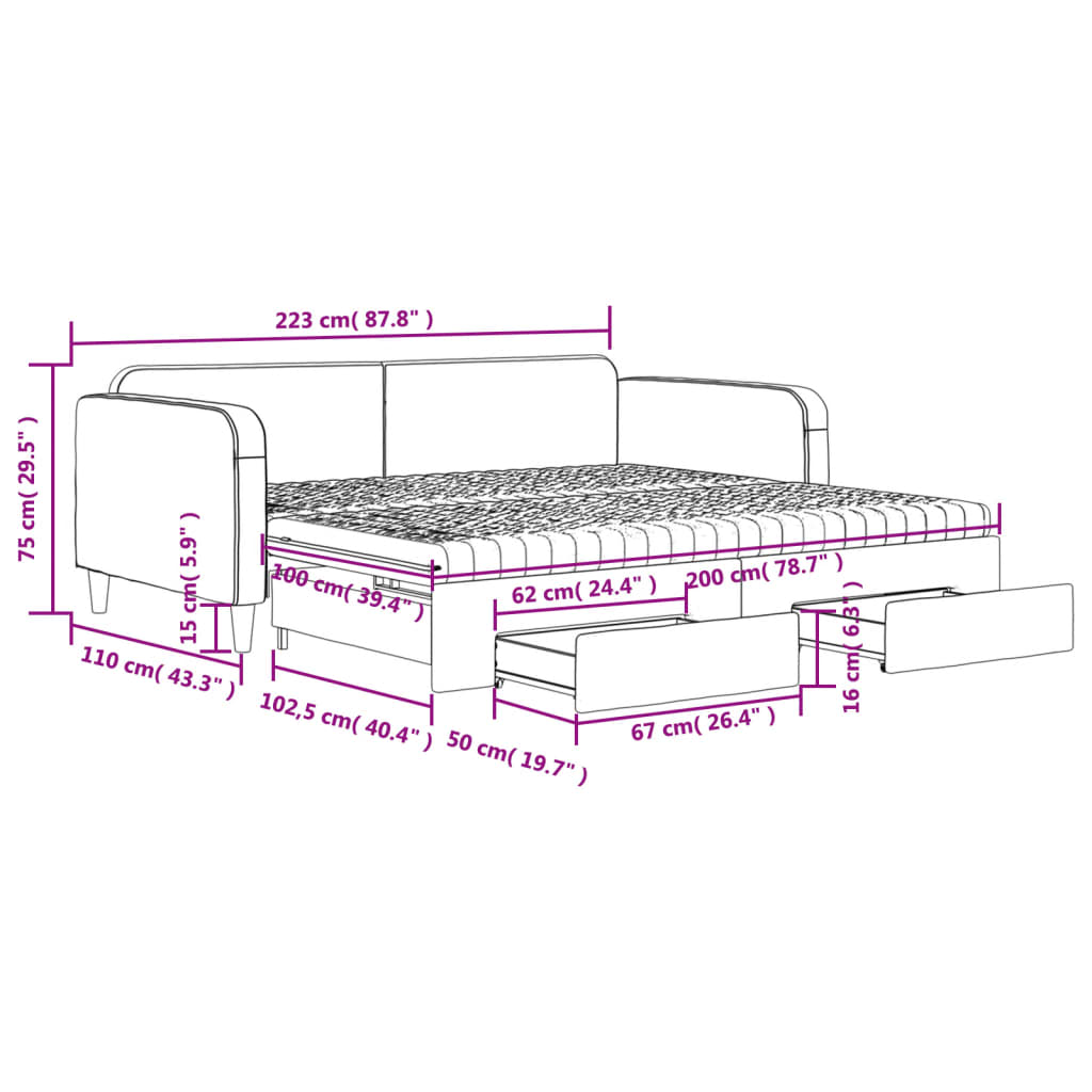 Tagesbett Ausziehbar mit Schubladen Dunkelgrau 100x200 cm Stoff