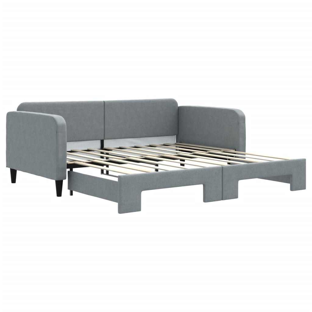 Tagesbett Ausziehbar Hellgrau 100x190 cm Stoff