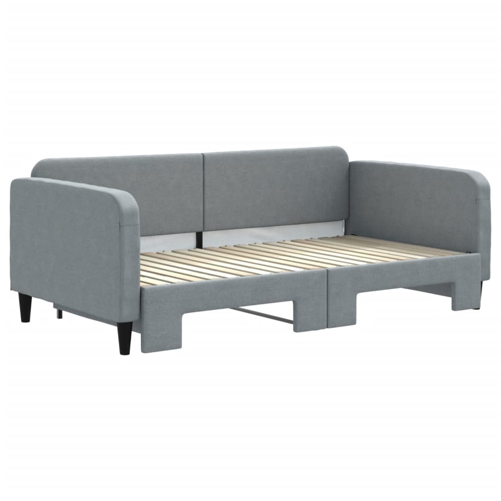 Tagesbett Ausziehbar Hellgrau 100x190 cm Stoff