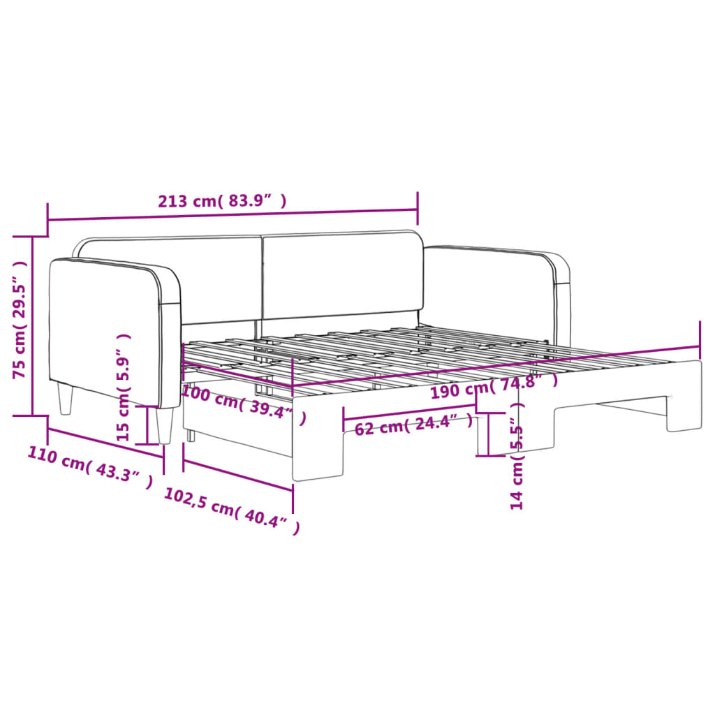 Tagesbett Ausziehbar Hellgrau 100x190 cm Stoff
