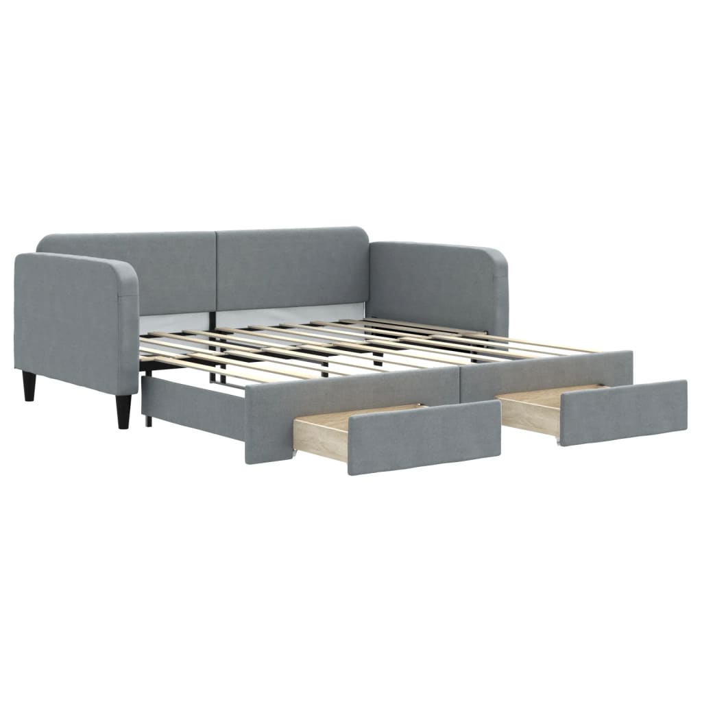 Tagesbett Ausziehbar mit Schubladen Hellgrau 100x190 cm Stoff