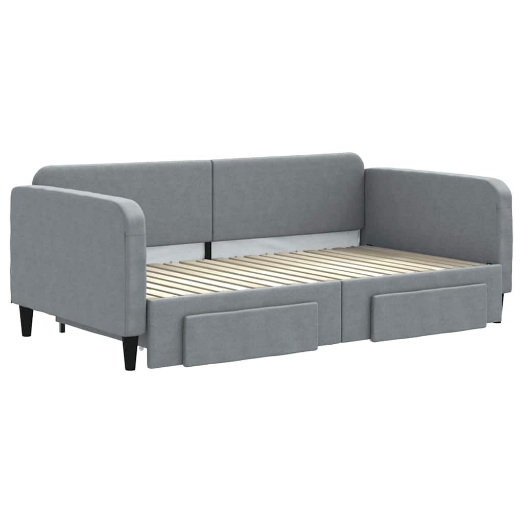 Tagesbett Ausziehbar mit Schubladen Hellgrau 100x190 cm Stoff