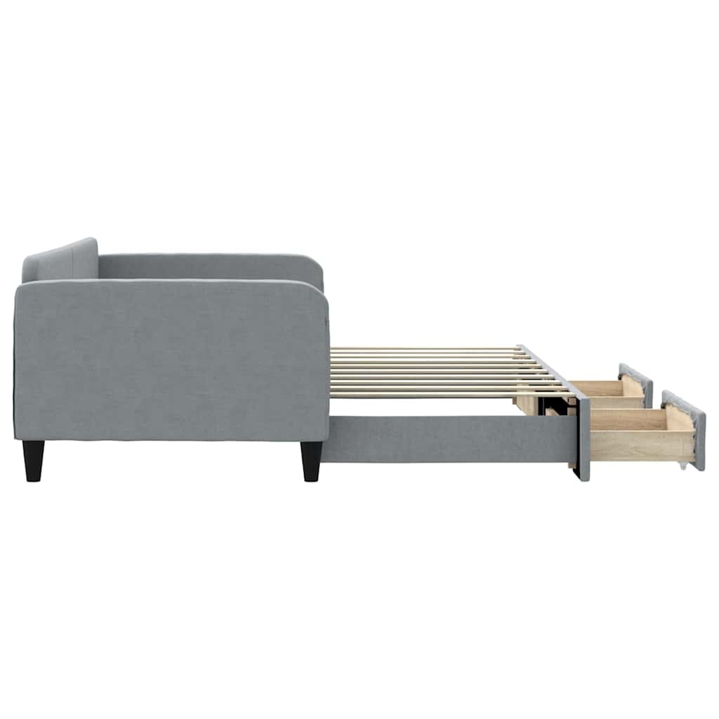 Tagesbett Ausziehbar mit Schubladen Hellgrau 100x190 cm Stoff