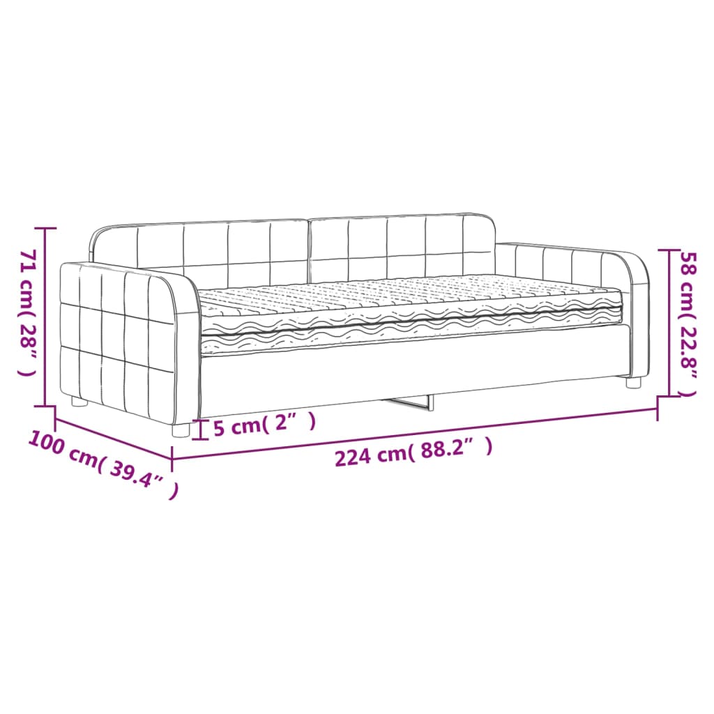 Tagesbett mit Matratze Dunkelgrau 90x200 cm Samt