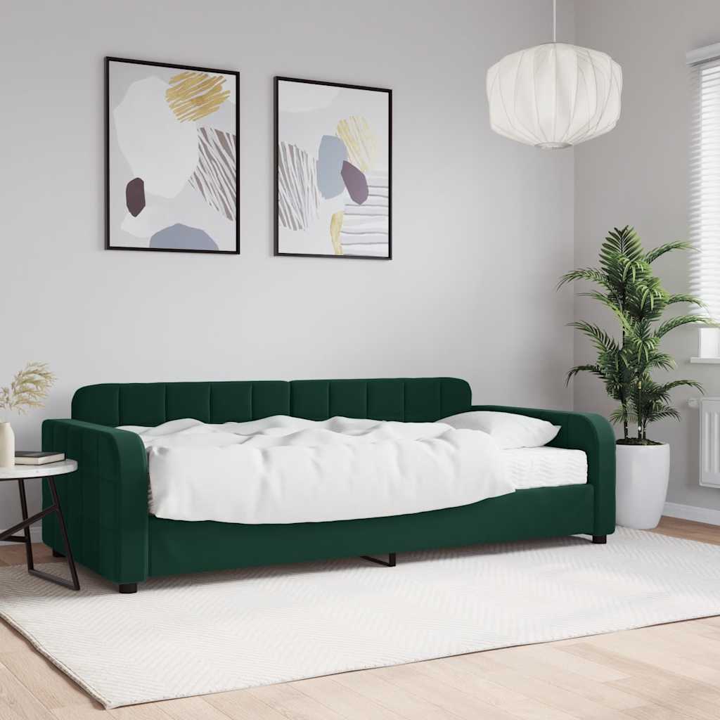 Tagesbett mit Matratze Dunkelgrün 90x200 cm Samt