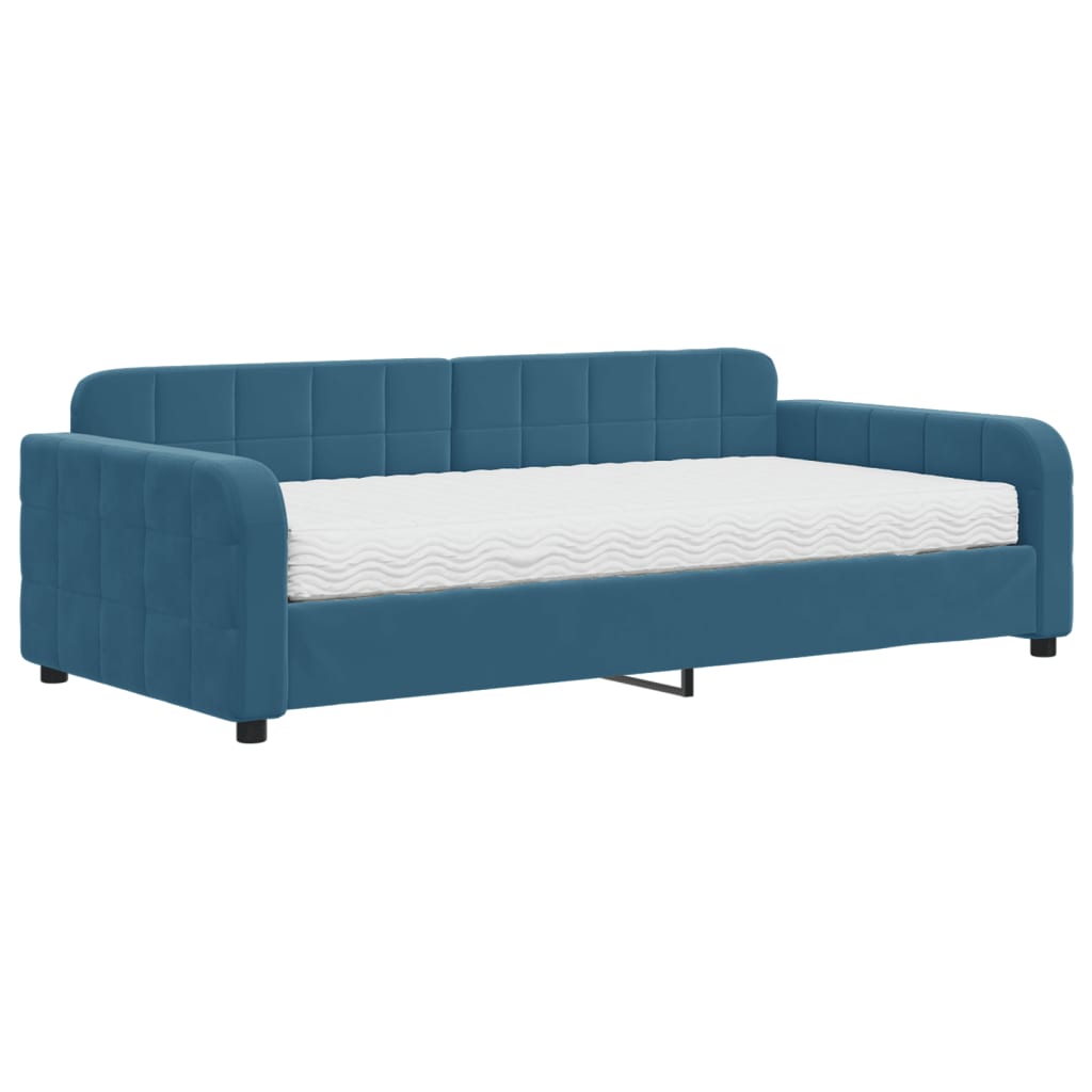 Daybed with mattress blue 100x200 cm velvet