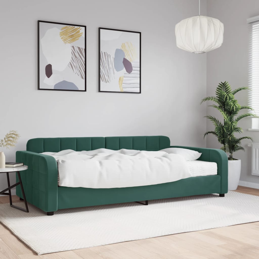 Daybed with mattress dark green 100x200 cm velvet