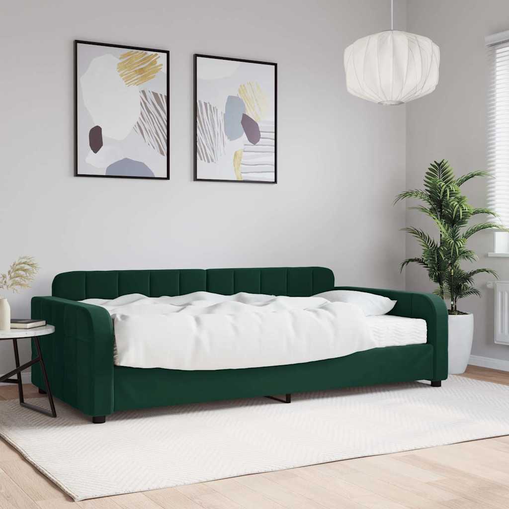 Tagesbett mit Matratze Dunkelgrün 100x200 cm Samt