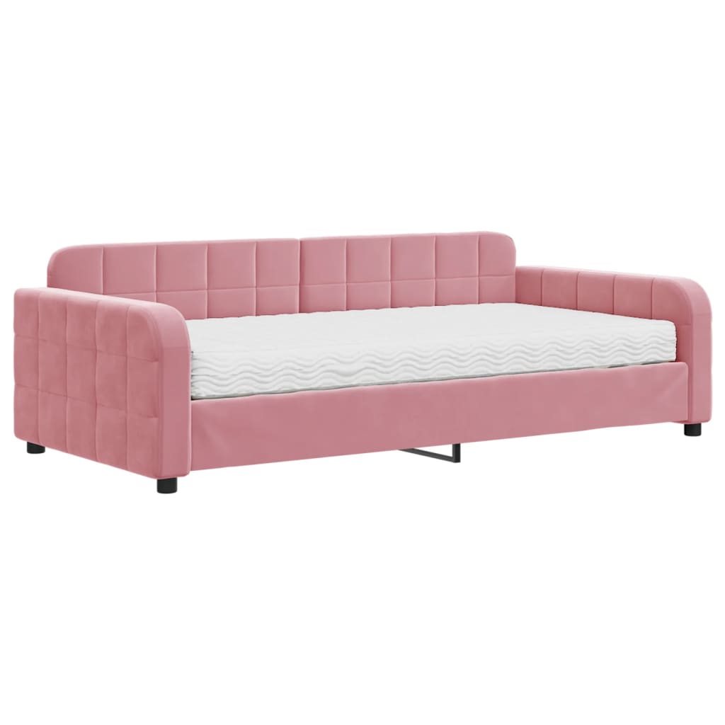 Daybed with mattress pink 100x200 cm velvet