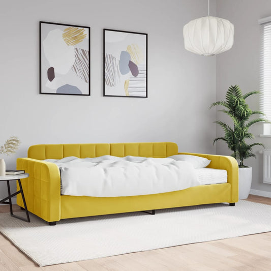 Daybed with mattress yellow 100x200 cm velvet