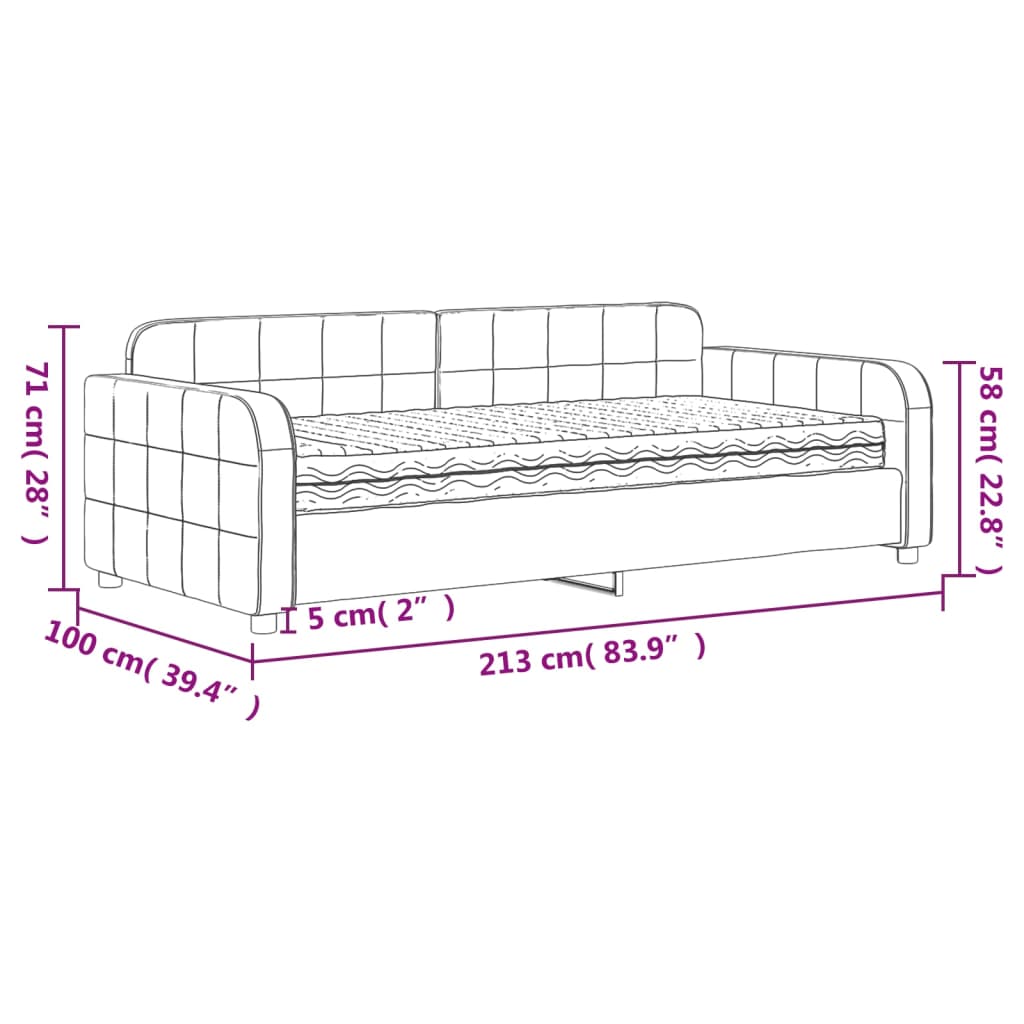 Tagesbett mit Matratze Hellgrau 90x190 cm Samt
