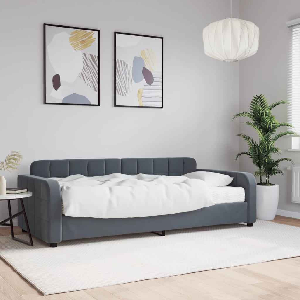 Tagesbett mit Matratze Dunkelgrau 90x190 cm Samt