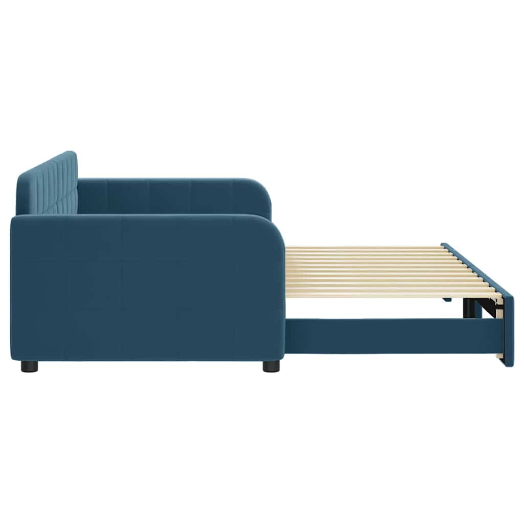 Tagesbett Ausziehbar Blau 90x200 cm Samt