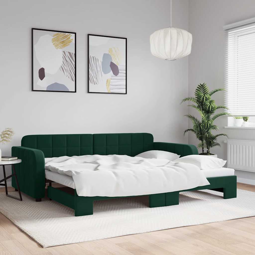 Tagesbett Ausziehbar Dunkelgrün 90x200 cm Samt