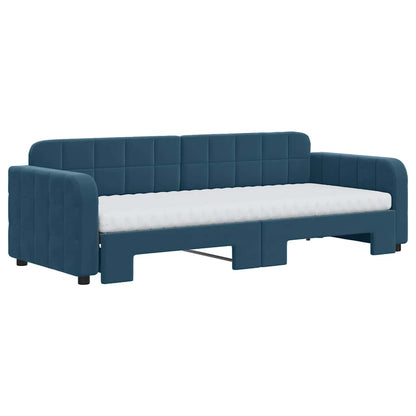 Tagesbett Ausziehbar mit Matratzen Blau 80x200 cm Samt